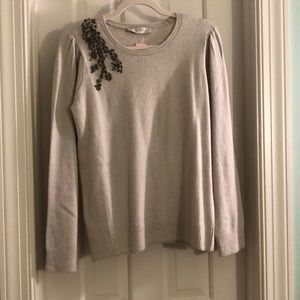 Loft - cream sweater with jewel detail on shoulder - Size M